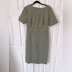 Light olive green Ann Taylor sheath dress in ponte knit.